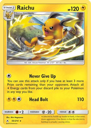 SM Unbroken Bonds 055/214 Raichu - Reverse Holofoil - Rare