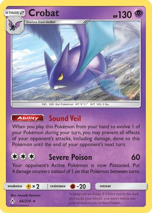 SM Unbroken Bonds 066/214 Crobat - Reverse Holofoil - Holo Rare