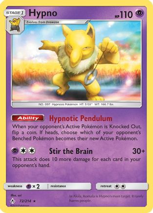 SM Unbroken Bonds 072 Hypno - Rare