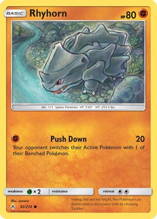 SM Unbroken Bonds 092/214 Rhyhorn (92) - Reverse Holofoil - Common