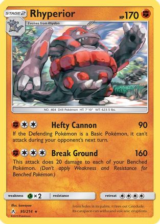 SM Unbroken Bonds 095/214 Rhyperior - Reverse Holofoil - Rare