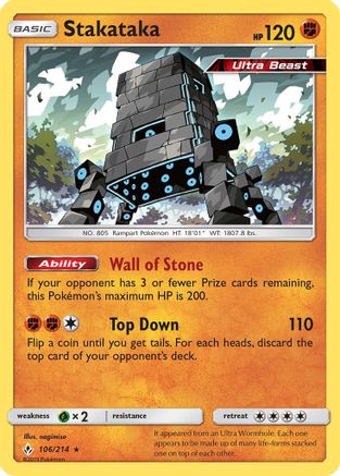 SM Unbroken Bonds 106/214 Stakataka - Reverse Holofoil - Holo Rare