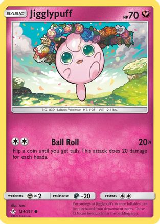 SM Unbroken Bonds 134/214 Jigglypuff - Reverse Holofoil - Common