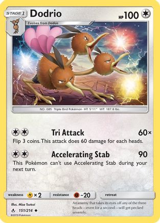 SM Unbroken Bonds 151/214 Dodrio - Reverse Holofoil - Uncommon