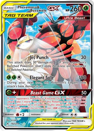 SM Unbroken Bonds 192 Pheromosa & Buzzwole GX (192) (Alternate Full Art) - Holofoil - Ultra Rare