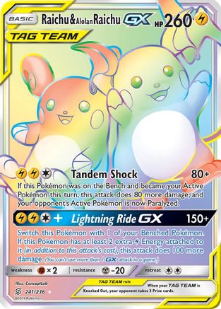 SM Unified Minds 241 Raichu & Alolan Raichu GX (Secret) - Holofoil - Secret Rare