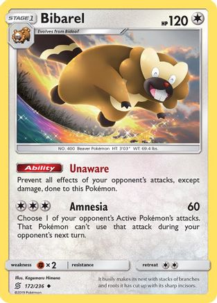SM Unified Minds 172 Bibarel - Reverse Holofoil - Uncommon