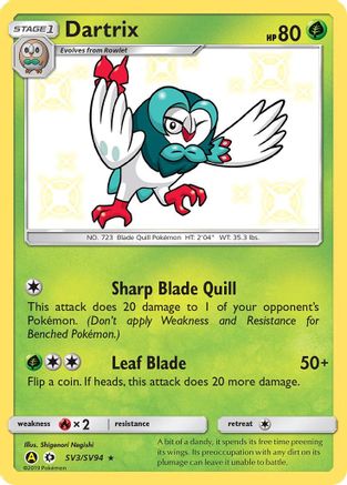 Hidden Fates Shiny Vault SV3/SV94 Dartrix - Holofoil - Shiny Holo Rare