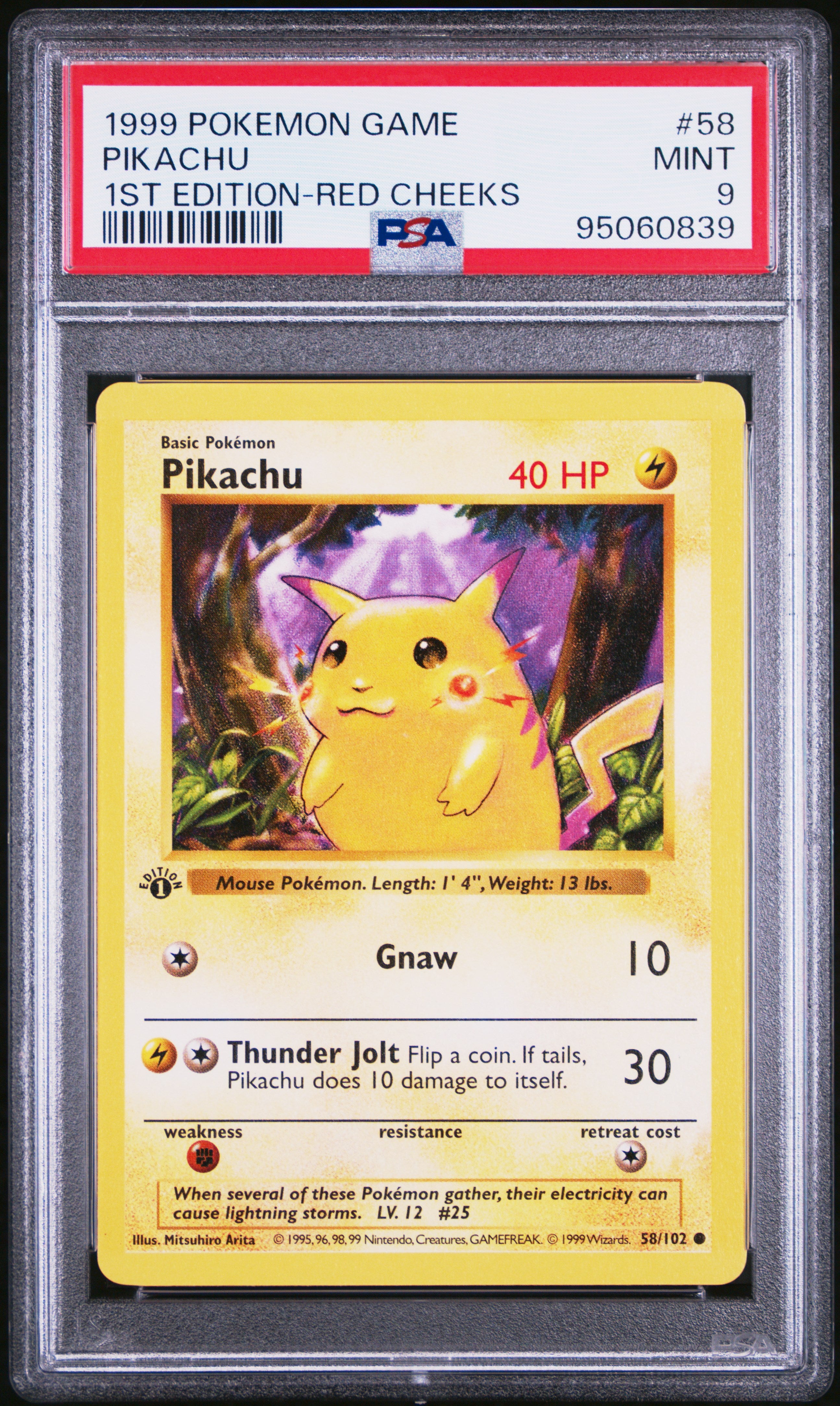 Base Set Shadowless 058/102 PSA 9 #95060839 Pikachu (Red Cheeks) - 1st Edition - Common