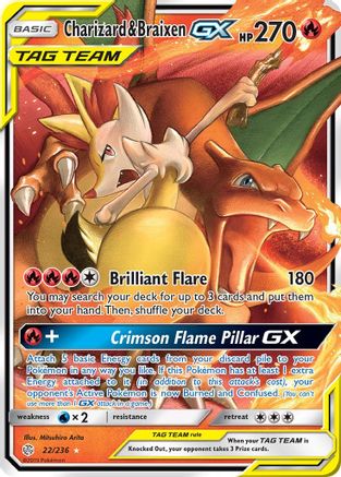 SM Cosmic Eclipse 022/236 Charizard & Braixen GX - Holofoil - Ultra Rare