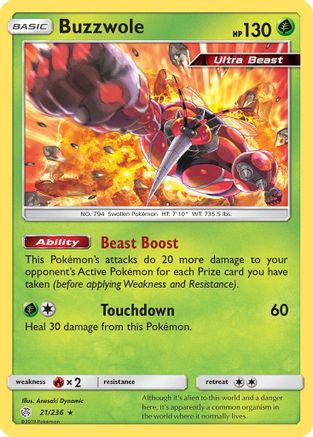SM Cosmic Eclipse 021/236 Buzzwole - Reverse Holofoil - Holo Rare