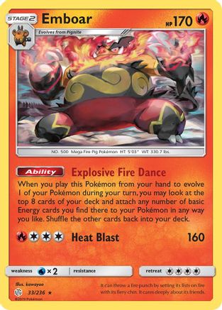 SM Cosmic Eclipse 033/236 Emboar - Reverse Holofoil - Rare