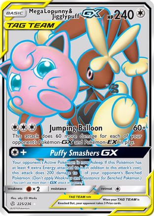 SM Cosmic Eclipse 225/236 Mega Lopunny & Jigglypuff GX (Full Art) - Holofoil - Ultra Rare