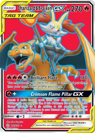 SM Cosmic Eclipse 212 Charizard & Braixen GX (Full Art) - Holofoil - Ultra Rare