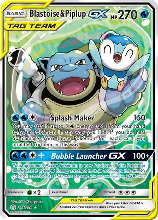 SM Cosmic Eclipse 215/236 Blastoise & Piplup GX (Alternate Full Art) - Holofoil - Ultra Rare