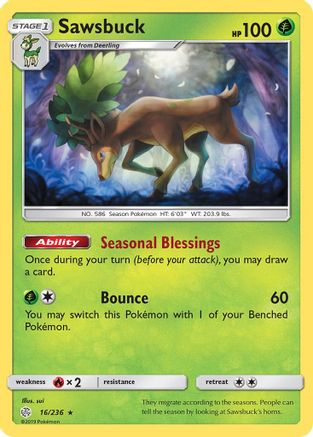 SM Cosmic Eclipse 016/236 Sawsbuck - Reverse Holofoil - Holo Rare