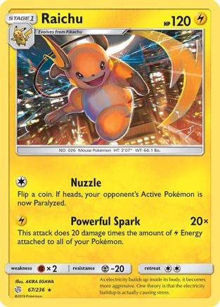 SM Cosmic Eclipse 067/236 Raichu - Reverse Holofoil - Rare