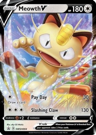 SWSH Sword & Shield Promo Cards SWSH004 Meowth V - Holofoil - Promo