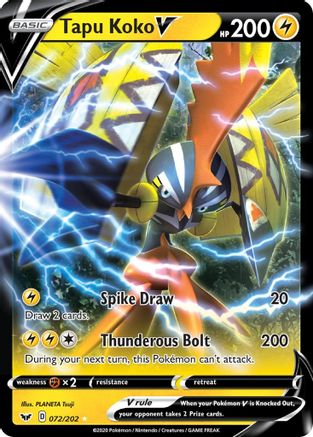 SWSH01 Sword & Shield Base Set 072/202 Tapu Koko V - Holofoil - Ultra Rare