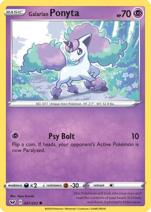 SWSH01 Sword & Shield Base Set 081/202 Galarian Ponyta - Reverse Holofoil - Common