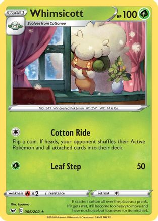 SWSH01 Sword & Shield Base Set 006/202 Whimsicott - Reverse Holofoil - Rare