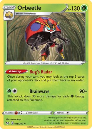 SWSH01 Sword & Shield Base Set 019/202 Orbeetle - Reverse Holofoil - Rare