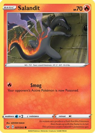 SWSH01 Sword & Shield Base Set 027/202 Salandit - Reverse Holofoil - Common