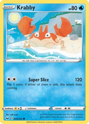 SWSH01 Sword & Shield Base Set 043/202 Krabby (043) - Reverse Holofoil - Common