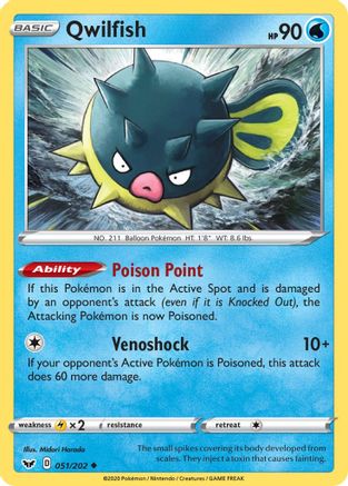 SWSH01 Sword & Shield Base Set 051/202 Qwilfish - Reverse Holofoil - Uncommon