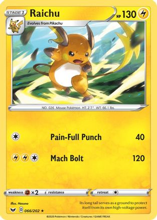 SWSH01 Sword & Shield Base Set 066/202 Raichu - Reverse Holofoil - Rare