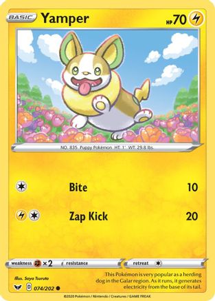 SWSH01 Sword & Shield Base Set 074/202 Yamper (074) - Reverse Holofoil - Common