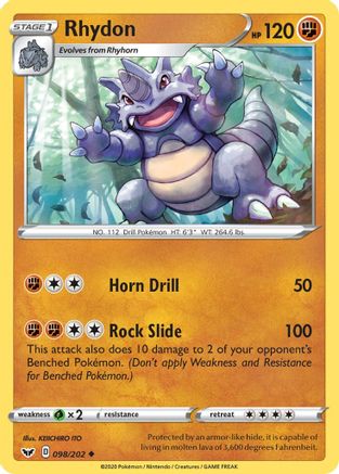 SWSH01 Sword & Shield Base Set 098/202 Rhydon - Uncommon