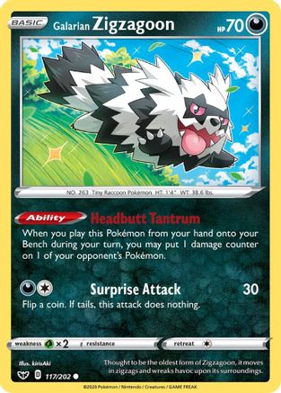 SWSH01 Sword & Shield Base Set 117/202 Galarian Zigzagoon - Common
