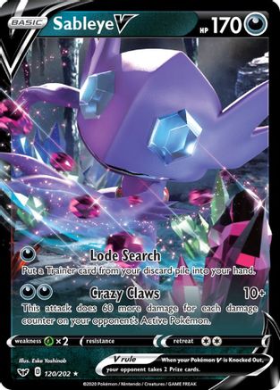 SWSH01 Sword & Shield Base Set 120/202 Sableye V - Holofoil - Ultra Rare