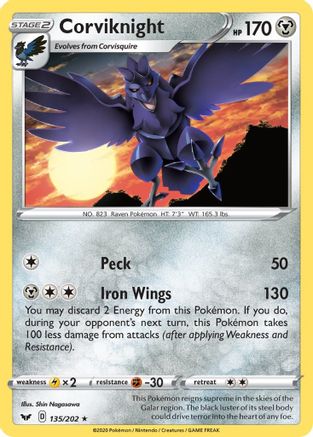 SWSH01 Sword & Shield Base Set 135/202 Corviknight - Reverse Holofoil - Rare