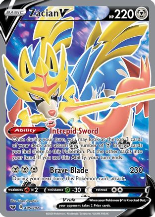 SWSH01 Sword & Shield Base Set 195/202 Zacian V (Full Art) - Holofoil - Ultra Rare