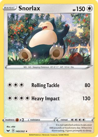 SWSH01 Sword & Shield Base Set 140/202 Snorlax - Rare