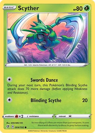 SWSH02 Rebel Clash 004/192 Scyther - Reverse Holofoil - Common