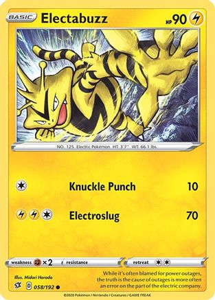 SWSH02 Rebel Clash 058/192 Electabuzz - Reverse Holofoil - Common
