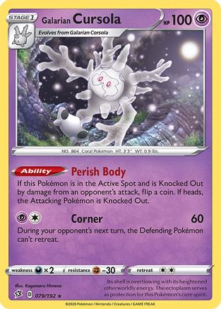 SWSH02 Rebel Clash 079/192 Galarian Cursola - Reverse Holofoil - Holo Rare