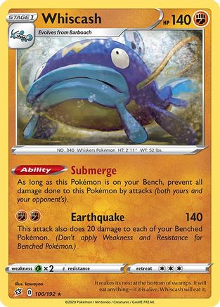 SWSH02 Rebel Clash 100/192 Whiscash - Reverse Holofoil - Rare