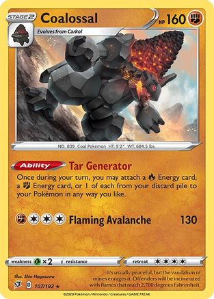 SWSH02 Rebel Clash 107/192 Coalossal - Holofoil - Holo Rare