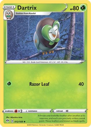 SWSH03 Darkness Ablaze 012/189 Dartrix - Reverse Holofoil - Uncommon