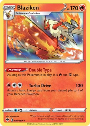 SWSH03 Darkness Ablaze 024/189 Blaziken - Reverse Holofoil - Holo Rare