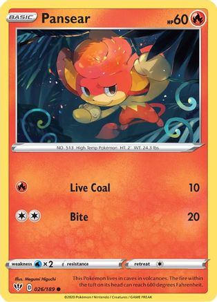 SWSH03 Darkness Ablaze 026/189 Pansear - Reverse Holofoil - Common