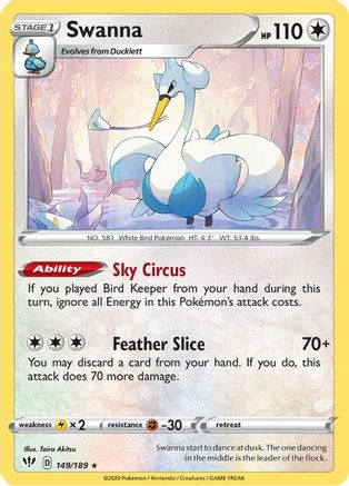 SWSH03 Darkness Ablaze 149/189 Swanna - Reverse Holofoil - Rare