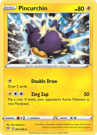 SWSH03 Darkness Ablaze 064/189 Pincurchin - Holofoil - Holo Rare