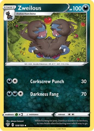 SWSH03 Darkness Ablaze 109/189 Zweilous - Reverse Holofoil - Uncommon