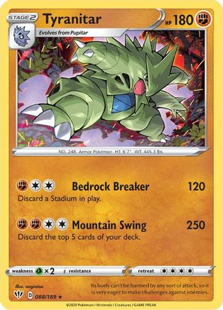 SWSH03 Darkness Ablaze 088/189 Tyranitar - Holofoil - Holo Rare