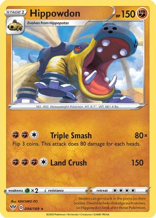 SWSH03 Darkness Ablaze 094/189 Hippowdon - Reverse Holofoil - Rare